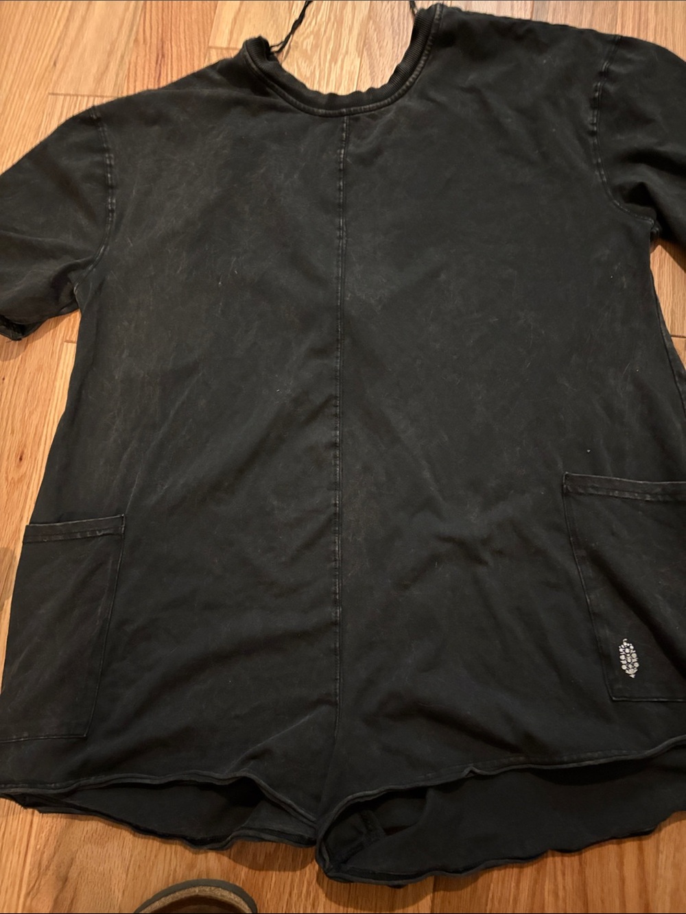 Black Short-Sleeve  romper with Front Pockets